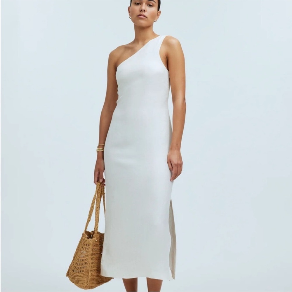 Madewell One-Shoulder Midi Dress Linen Blend White size 14 NWT